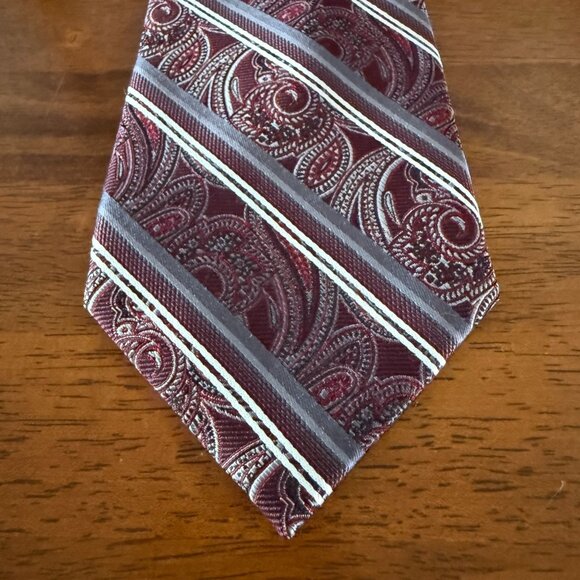 Pronto Uomo Couture 100% Silk Burgundy Paisley Striped Mens Neck Tie - Picture 2 of 10